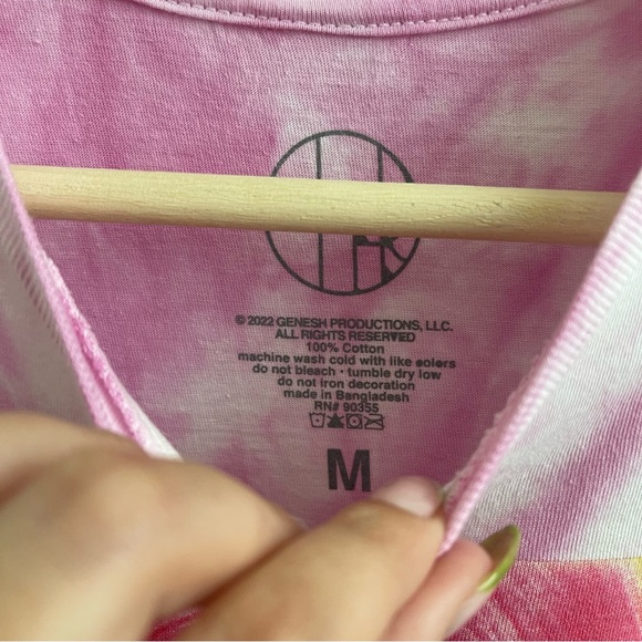 CHER Light Pink White Tie Dye Rainbow Crewneck Short Sleeve Graphic Tee - Picture 5 of 6